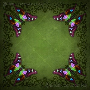 Butterfly Green Tarot Cloth: Polyester Altar Scarf (26x26)