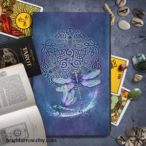 Celtic Dragonfly Tarot Deck Bag: Zippered Oracle Card Pouch