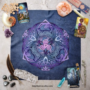 Altar Cloth | Tarot Cloth | Tarot Spread | Tarot Reading | Fluffy Black Cat Celtic Knot Animal Totem  Scarf