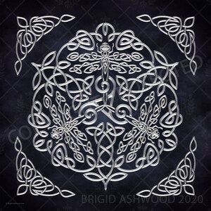 Altar Cloth | Tarot Cloth | Tarot Spread | Tarot Reading | Celtic Dragonfly Black and Silver Scarf