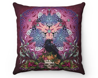 Square Pillow 20x20 - Celtic Goddess Morrigan Raven