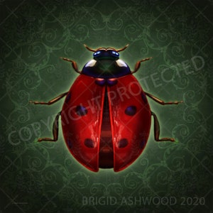 Ladybug Damask Altar Cloth: Tarot Reading Scarf (26x26 inches)