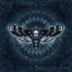 Altaardoek | Tarot doek | Tarot Spread | Tarot lezen | Gothic Death Head Blue Moth Sjaal
