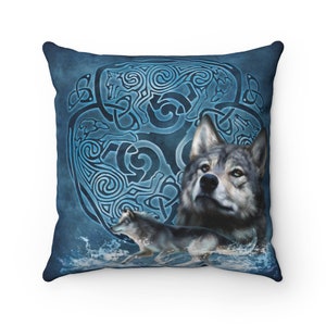 Square Pillow 20x20 - Celtic Dark Teal Wolf Animal Totem Spirit Guide