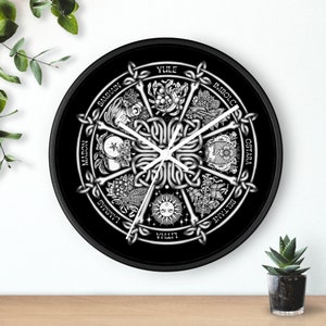 Wheel of the year Black and White Wall clock