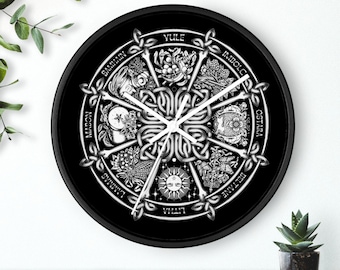 Wheel of the year Black and White Wall clock