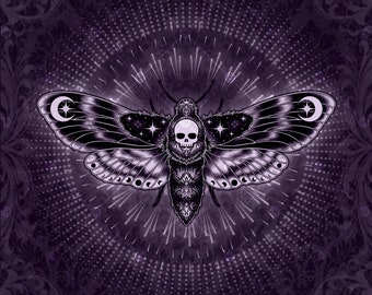 Altar Cloth | Tarot Cloth | Tarot Spread | Tarot Reading | Gothic Death Head Moth Purple Scarf