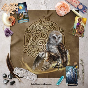 Celtic Owl Altar Cloth: Tarot Reading Scarf, Animal Spirit Guide