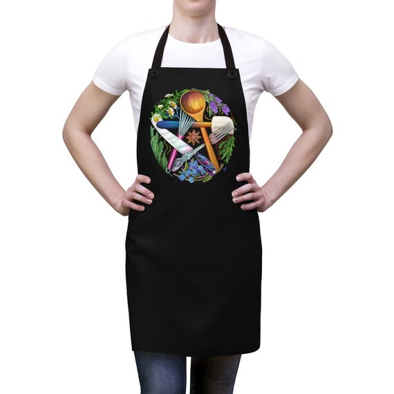 Apron Black - Kitchen Witch Herbal Pentacle Pentagram