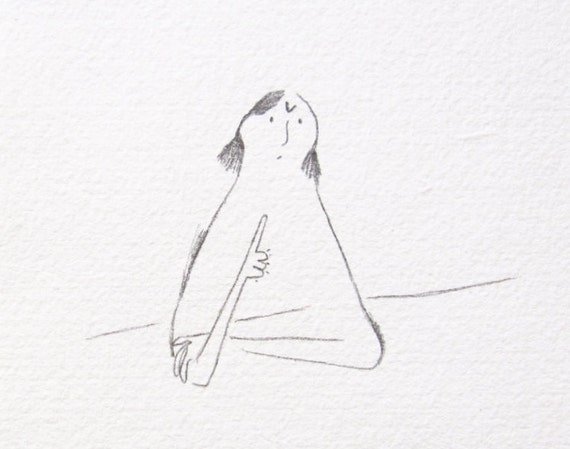 Ołówek Ilustracji Naiwny Sztuki Naiwny Rysunek Szkic Minimalistyczny Oryginalna Sztuka Ołówkiem Rysunek Ołówkiem Cute Dziewczyna Zły Uczucia