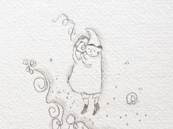 Dźwięki Morza Ilustracja Dzieci Seashell Art Rysunek Ołówkiem Ocean Kapryśny Dźwięk Uzdrowienie Sztuki Oryginalny Doodle