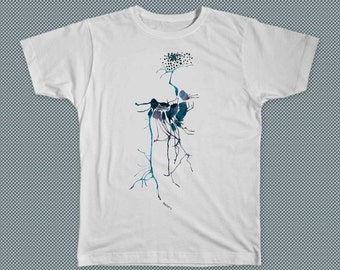 T-shirt blanc autruche Impression directe sur vêtement à partir d'une aquarelle