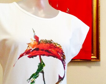 camiseta blanca "PEZ ESPADA" Impresión Directa diseño acrílico original