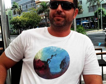 T-shirt IMPULSE blanc en coton biologique Impression directe sur le vêtement à partir de la peinture acrylique