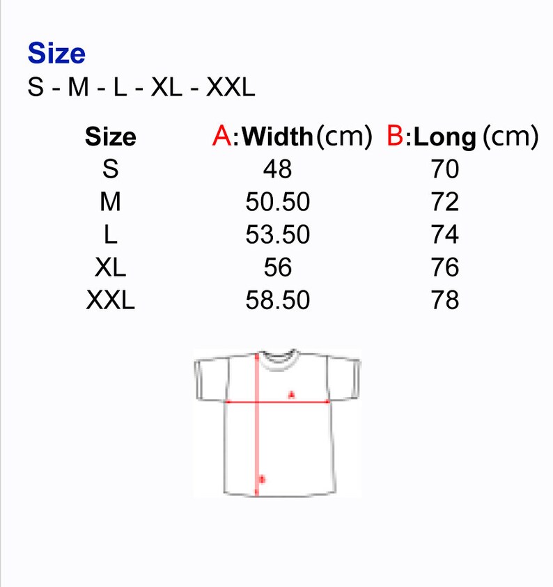 Peut inclure: Tableau des tailles pour un t-shirt avec des mesures en centim&egrave;tres. Le tableau indique la largeur et la longueur du t-shirt dans diff&eacute;rentes tailles&nbsp;: S, M, L, XL et XXL.