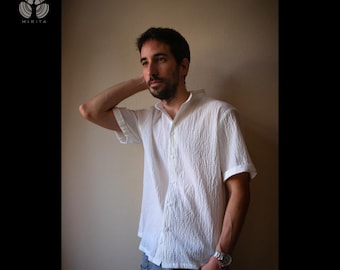 Camisa de algodón de manga corta blanca hecha a mano, regalo especial, diseño único