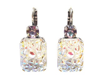 SoHo® earrings rectangle white pink colorful shimmering with cut crystals handmade glass stones handmade in cologne