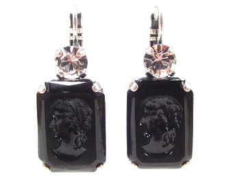 SoHo® earrings Gemme rectangle black white with cut crystals handmade glass stones handmade in cologne