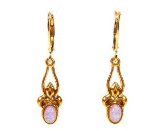 SoHo® dangle earrings vintage filigree iris with handmade glass stones from the 1960s fire gold plated, handmade in cologne germany