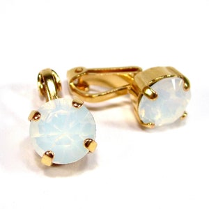 Piccoli orecchini a clip discreti, orecchini con strass bianchi opali, cristalli tagliati, placcati in oro vero 18 carati