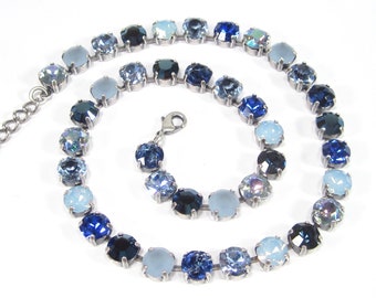 SoHo® blaue strass Kette, vintage bohemia glass stones light sapphire blau, böhmische Glassteine 60er Jahre, handmade in cologne germany