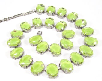Unique apple green necklace unique glass stones Green necklace oval bohemia 1960s glass antique silver handmade in Germany