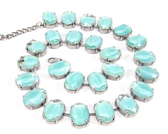 Unique elegant necklace unique glass stones light blue blue necklace oval bohemia 1960s glass antique silver handmade in cologne germany