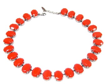 Knaller Sommerkette Orange Collier Halskette Kette bohemia Glas 1970 handgemachte Glassteine Koralle altsilber handmade in cologne germany