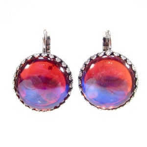 Special earrings Mexican opal glass antique silver crown cauldron around 18mm with handmade old glass stones