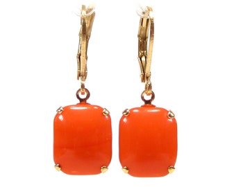 Summery orange gold colored earrings earrings handmade glass 60s vintage orange coral gold made in cologne germany