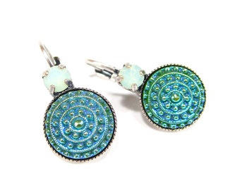 SoHo® Blue Green Earrings Earrings handmade glass stones with turquoise dot pattern handmade in cologne germany