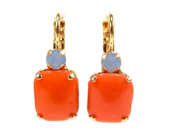 Summery gold orange blue colored earrings handmade glass 60s vintage orange coral made in cologne germany