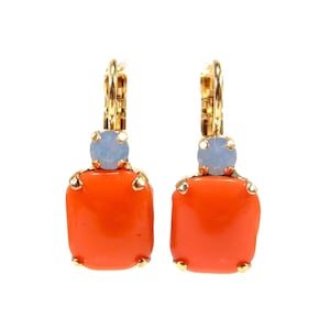 Summery gold orange blue colored earrings handmade glass 60s vintage orange coral made in cologne germany