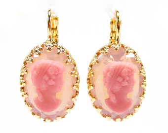 Wonderful Gablonzer gem earrings earrings pink transparent real gold plated gold vintage glass gem cameo 1960 handmade in cologne