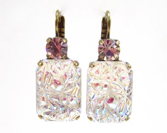 SoHo® earrings rectangle white pink colorful shimmering with cut crystals handmade glass stones handmade in cologne