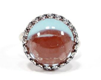 Sappharine Glas Ring Altsilber Kronenkessel rund 15mm mit handgemachten alten saphiret Glassteinen Rose blau Opal