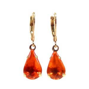 Sweet summer earrings orange opal gold vintage glass drop 60s made in Germany