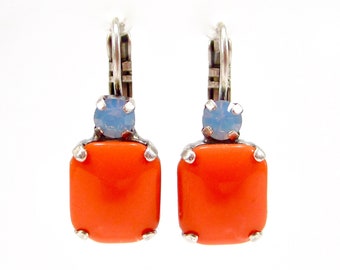 Summery orange blue colored earrings earrings antique silver handmade glass 60s vintage orange coral made in cologne germany