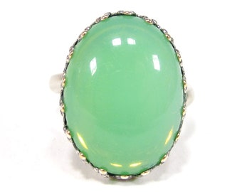 Green moonstone ring handmade glass vintage antique silver bohemia 1960s opal glass cabochon green handmade in cologne