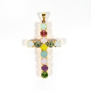 Beautiful cross pendant with rhinestones in different pastel tones pink blue mint turquoise gold pendant real goldplated handmade in cologne