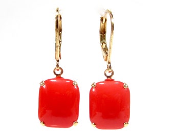 Sommerliche hell rot gold Ohrringe handgemachtes Glas 60er Jahre vintage