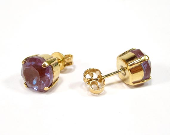 Boucles D'oreilles Rétro Clous - Or Et Pierre Bleue Saphir (verre) - Occasion Bon état