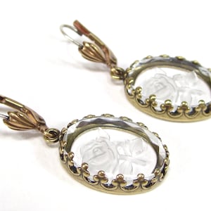 Romantic rose earrings earrings vintage bohemia glass oval white bronze transparent pendant old handmade glass handmade in cologne
