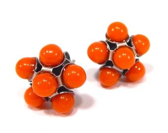 SoHo® earrings Studs with vintage glass balls original space age 1960s bohemian glass orange handmade in cologne made in germany