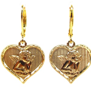 Guardian Angel earrings, cherub leverback, charm, gold