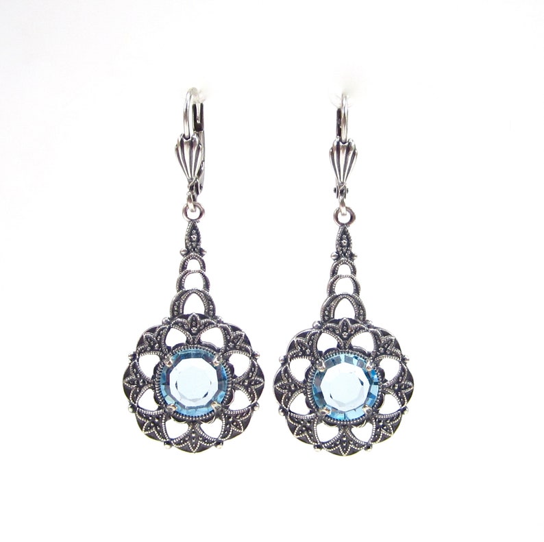 Fairytale earrings in Art Nouveau style earrings antique silver blue bohemia filigree handmade glass handmade in Cologne