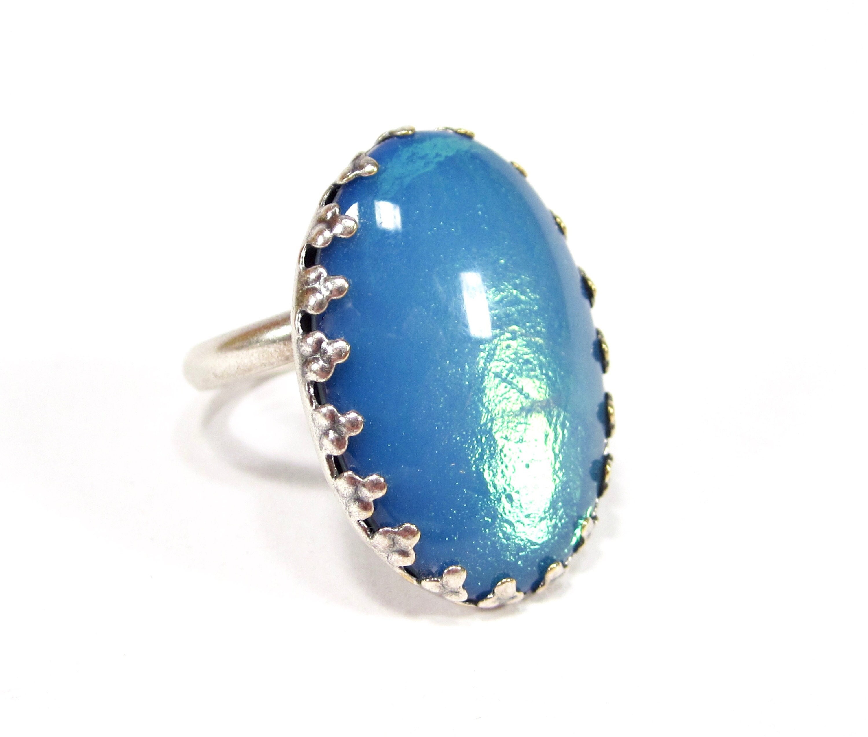 Mondstein Ring 925 Silber blauer oder blau Designer Stück neu goldener Stein 