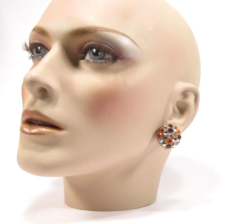 SoHo\u00ae brown clip on earrings rhinestone buttons brown mix crystals topaz machine cut crystals handmade in cologne germany