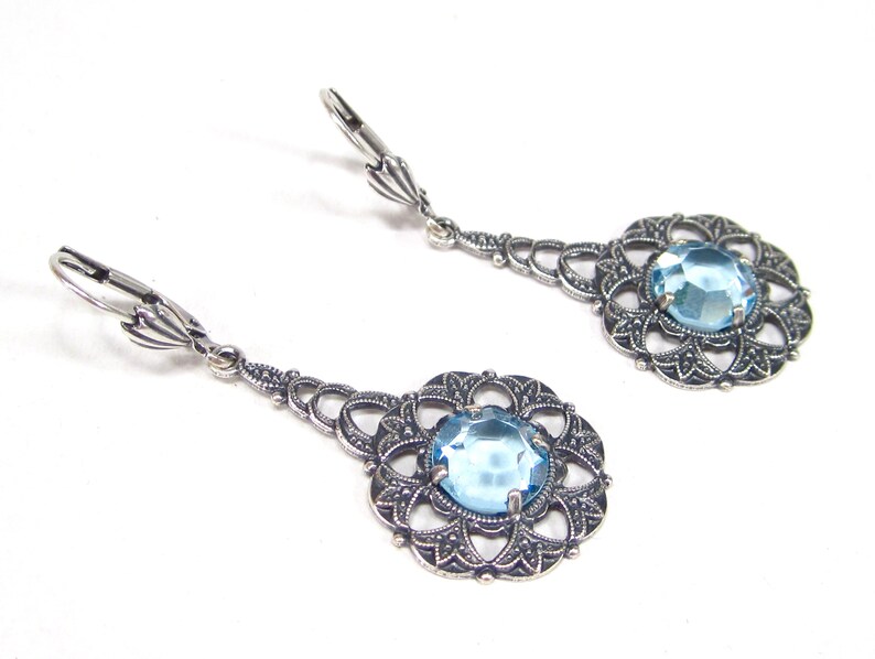 Fairytale earrings in Art Nouveau style earrings antique silver blue bohemia filigree handmade glass handmade in Cologne