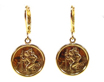 SoHo® leverback earrings christophorus, gilded patron saint travel christopher jesus god bless you guardian angel made in germany